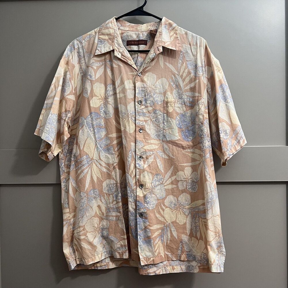 Tori Richard Shirt Mens Large‎ Floral Hawaiian Button Up USA Summer Casual Aloha